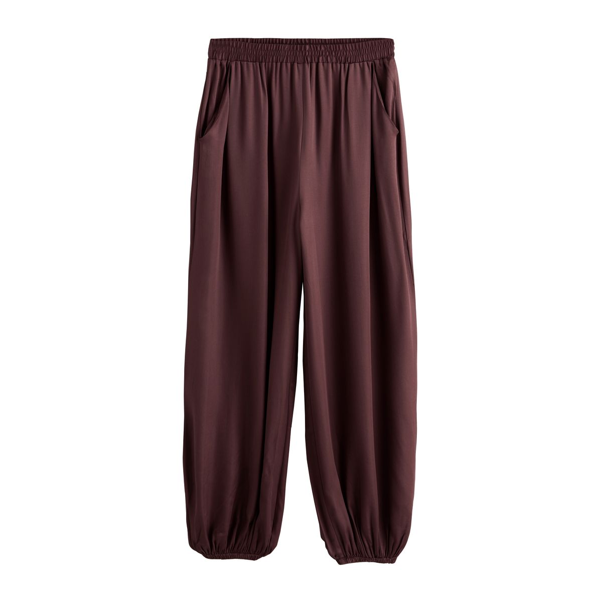 Pantalon bouffant en satin ourlets élastiques marron chocolat, NEXT