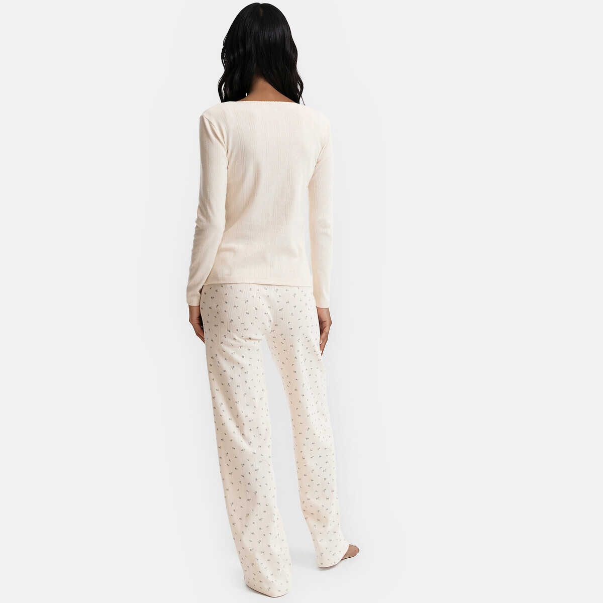 Pijama de 2 peças em malha pointelle estampado fundo marfim, LA REDOUTE COLLECTIONS