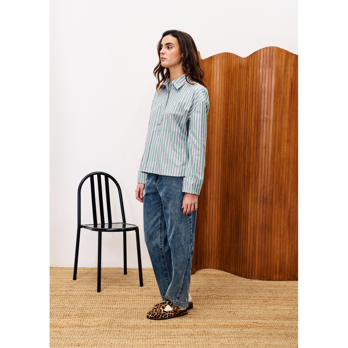 Chemise  en coton POTHOS vert mousse, FRNCH