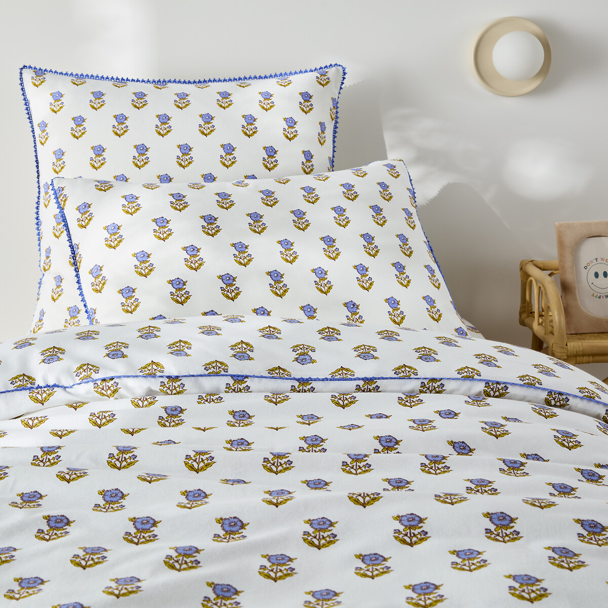 Housse de couette enfant, en coton lavé, imprimé fleurs, DIMANI imprimé fond écru, LA REDOUTE INTERIEURS