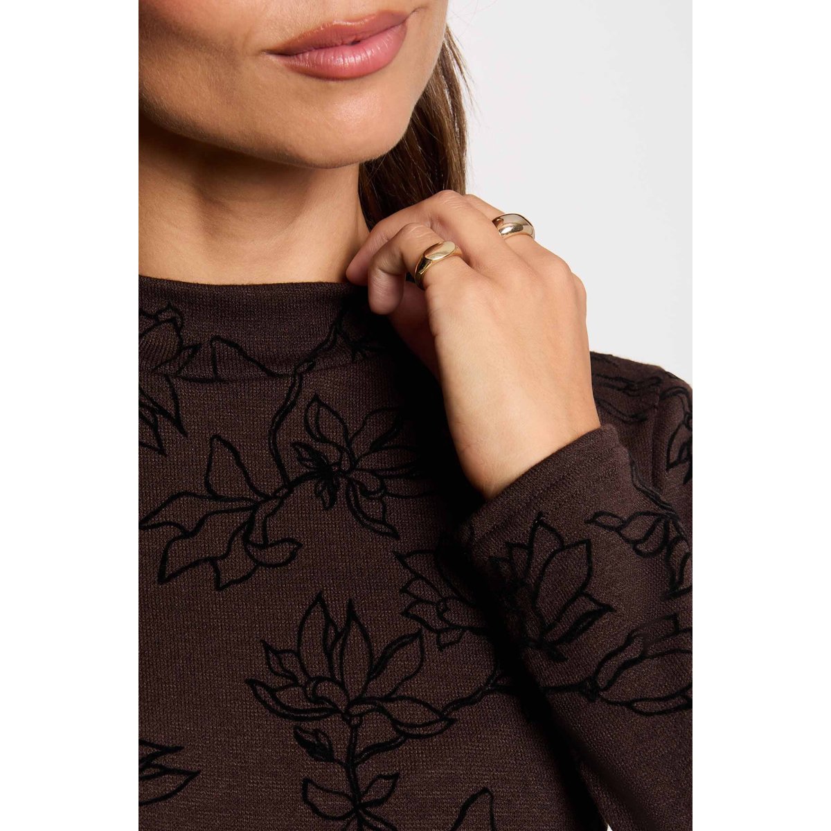 Tee-shirt marron manches longues marron foncé, MORGAN