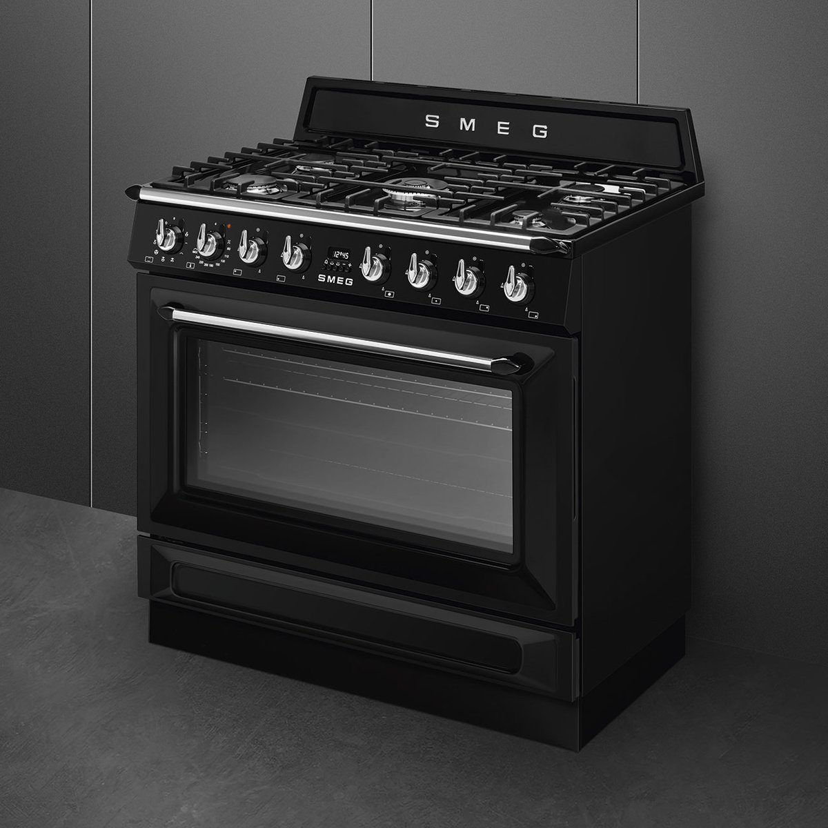 Piano de cuisson gaz 90cm Vapor Clean TR90 noir brillant, SMEG