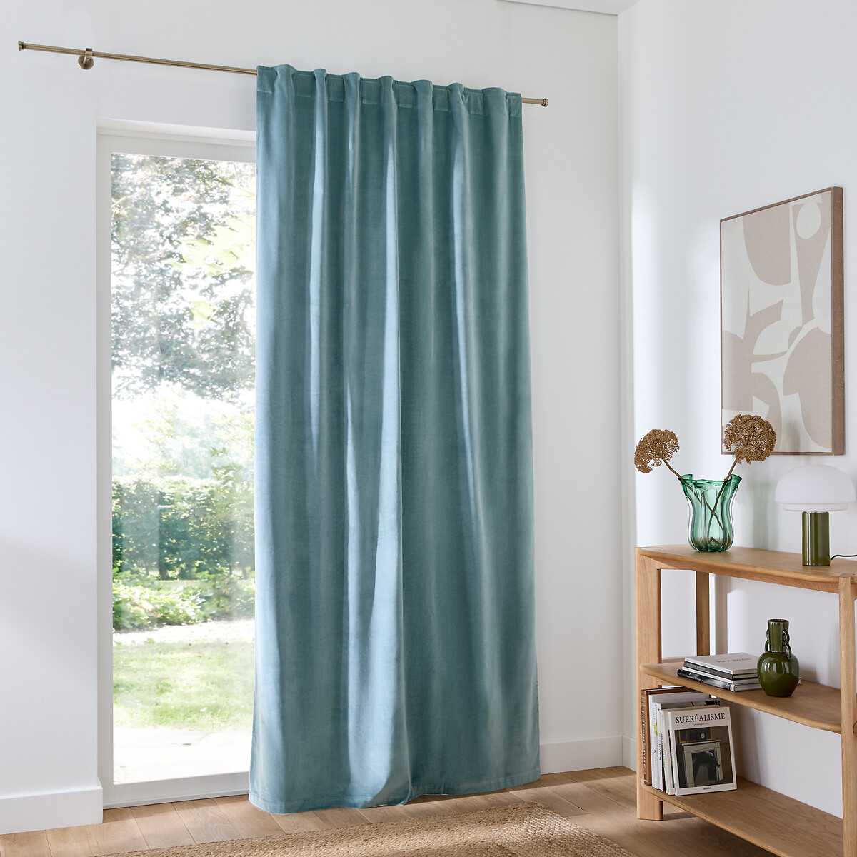 Fluwelen gordijn afgewerkt met verdekte lussen, Velvet celadon, LA REDOUTE INTERIEURS