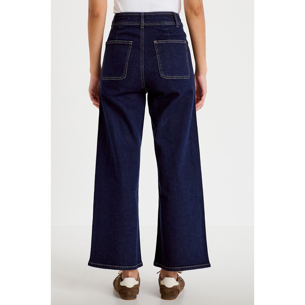 Jean wide leg cropped taille haute denim brut, CACHE CACHE