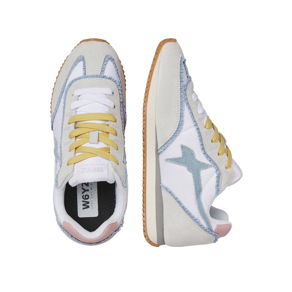 Sneakers en daim et tissu SAMOA-UNI. blanc-céleste, W6YZ