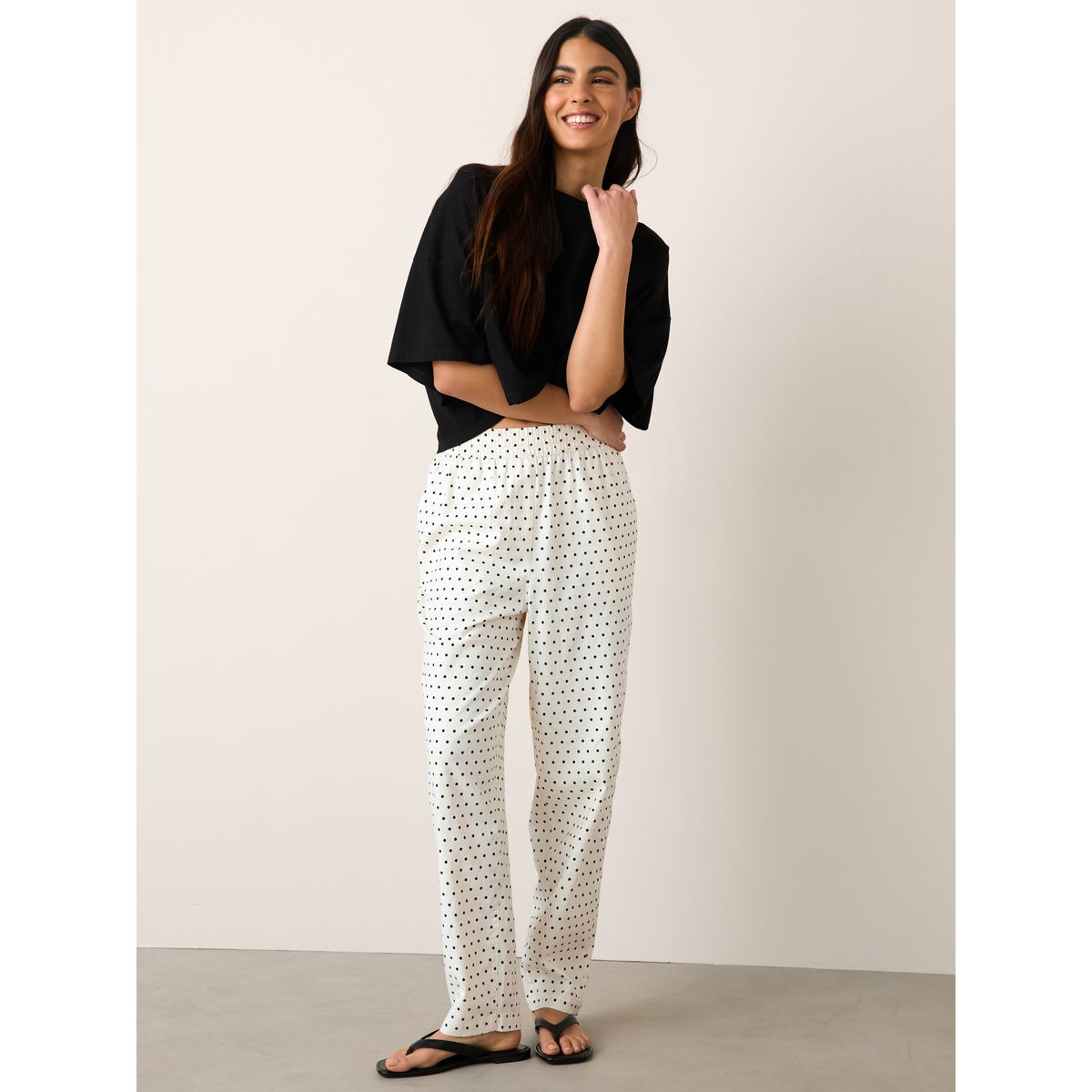 Pantalon bouffant en lin mélangé tache blanche/noire, NEXT