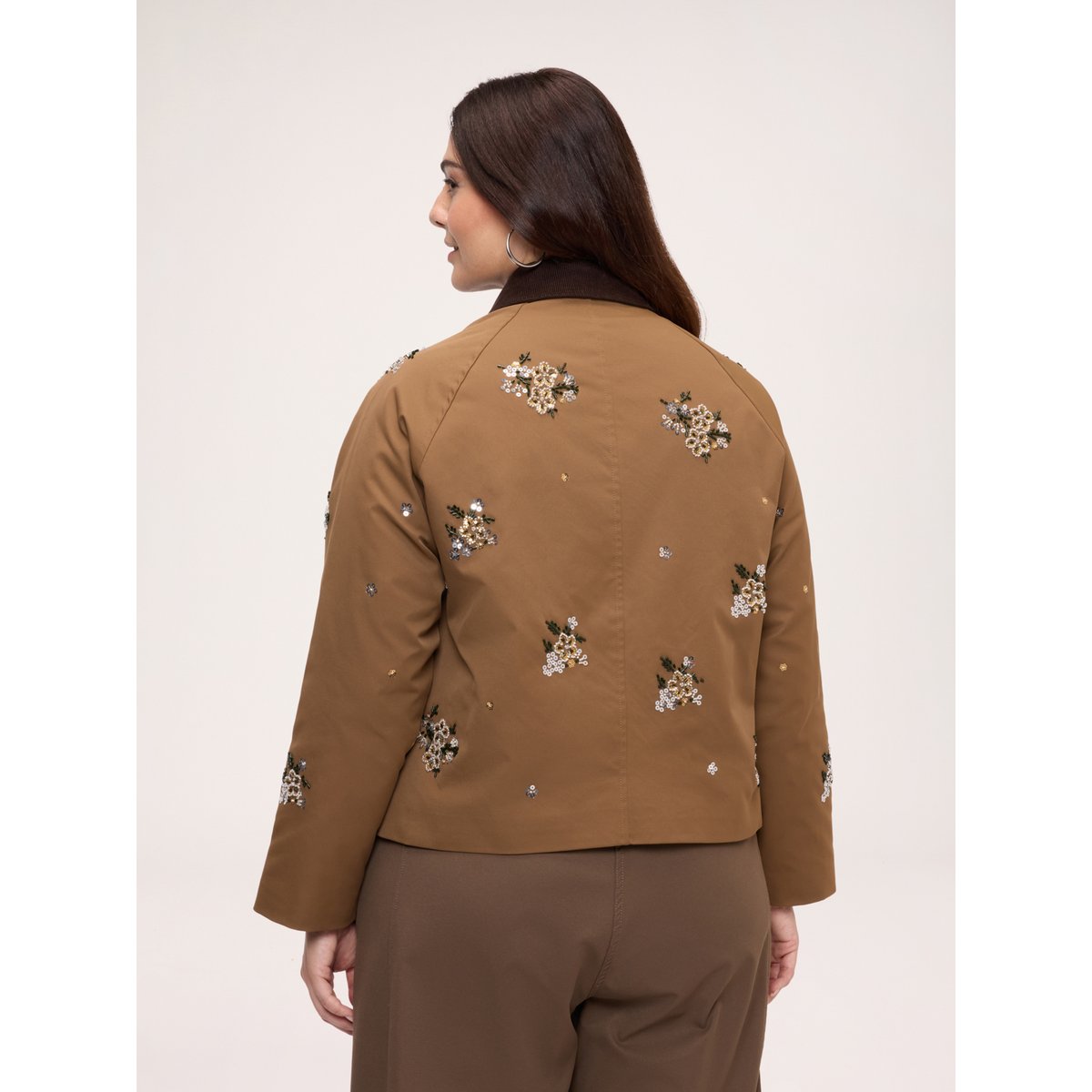 Veste avec broderies florales marron, FIORELLA RUBINO