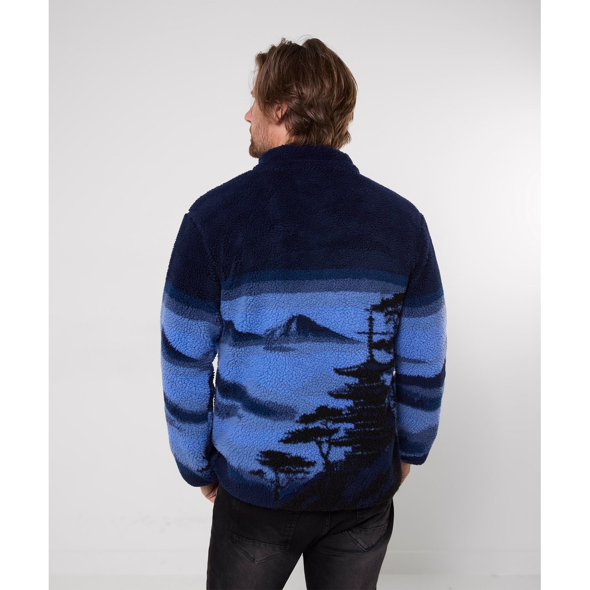 Sweat Col Cheminée en Sherpa Motif Paysage bleu, JOE BROWNS