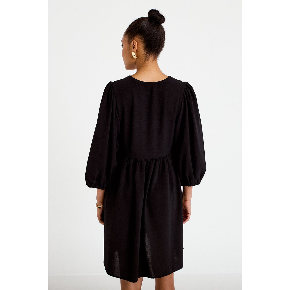 Robe droite courte col v manches 3/4 noir, CACHE CACHE