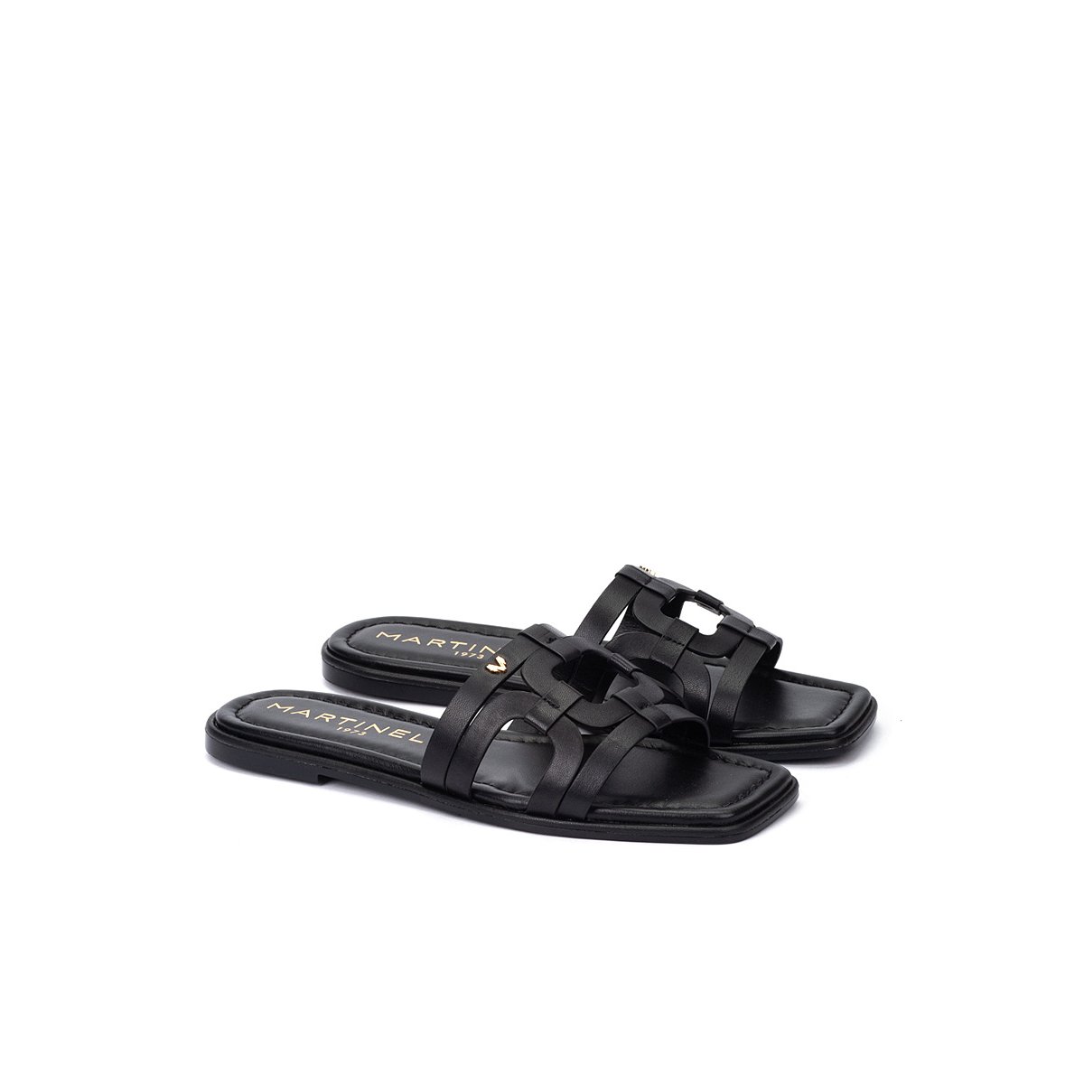 Sandales plates cuir Belisario black, MARTINELLI