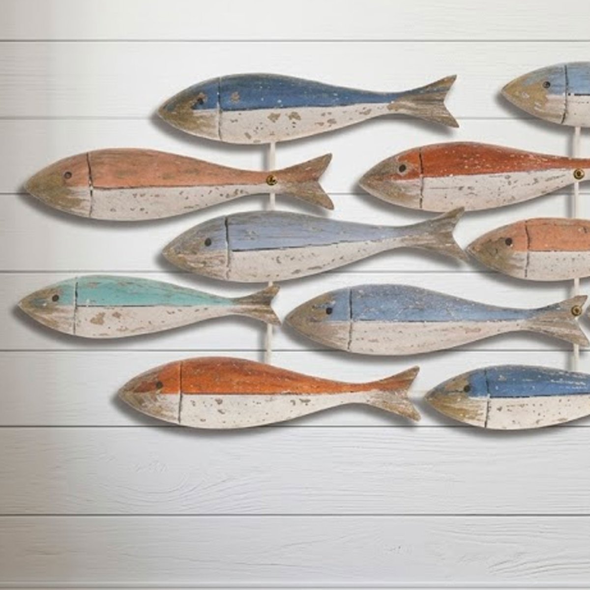 Décoration murale banc de poissons multicolores en bois 78x4.5x22cm multicolore, WADIGA