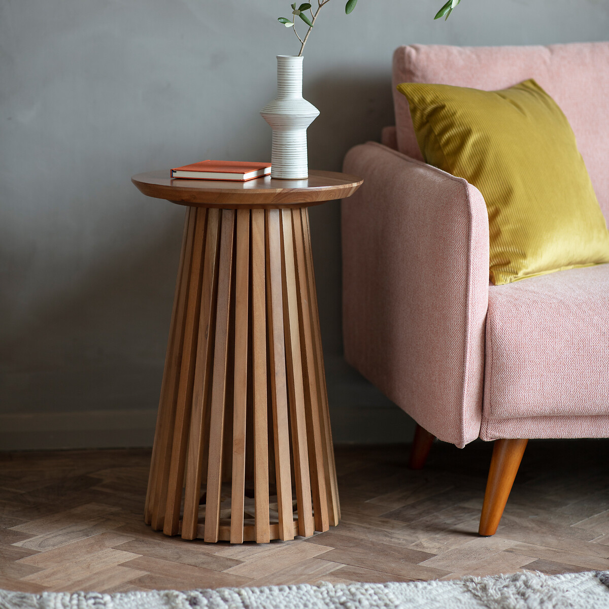 Chapra Round Acacia Wood Slatted Side Table acacia, ÉDITÉ