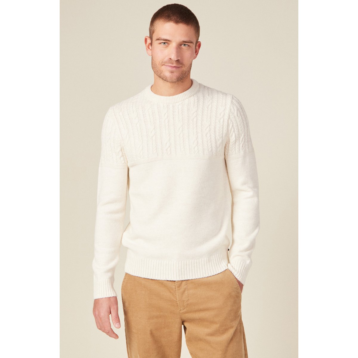 Pull manches longues torsades ecru, BONOBO