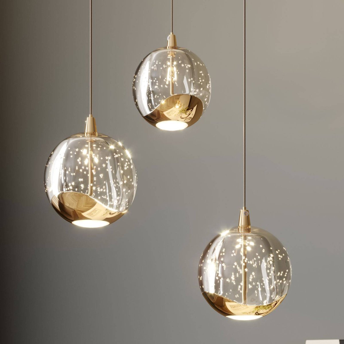 Suspension en verre moderneLED, Hayley clair, or, LUCANDE