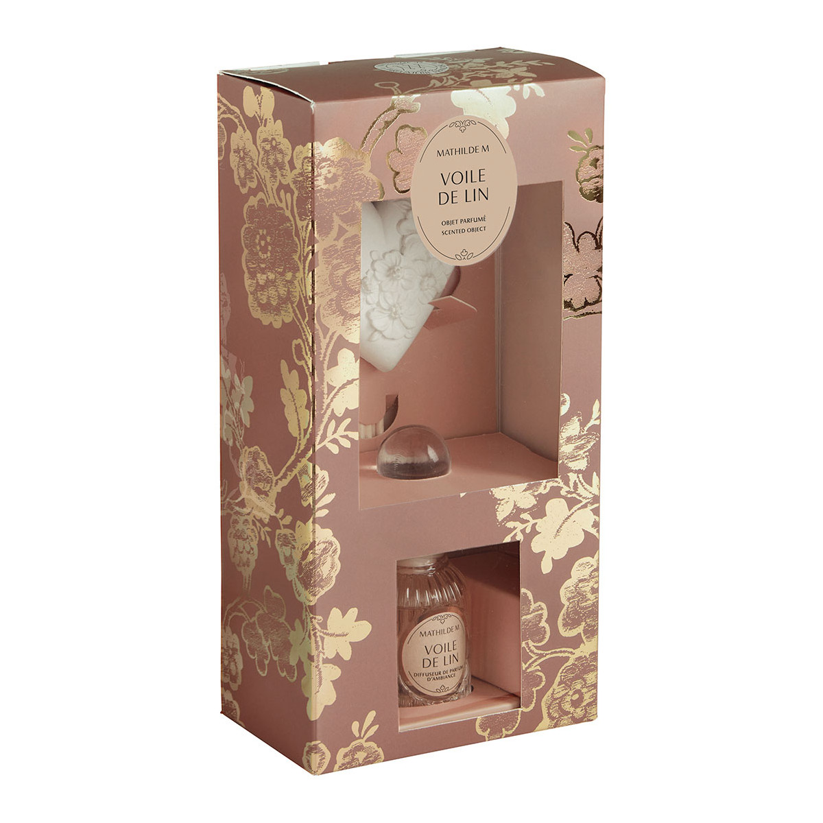 Coffret diffuseur et décor parfumé Voile de Lin TRÉSOR DE FLEURS rose, MATHILDE M