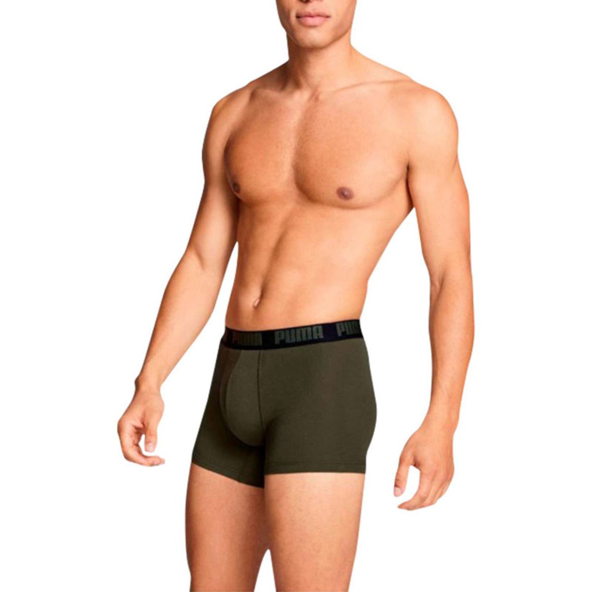 Lot de 2 Boxers classiques en coton unis noir et kaki avec une taille élastique kaki, PUMA