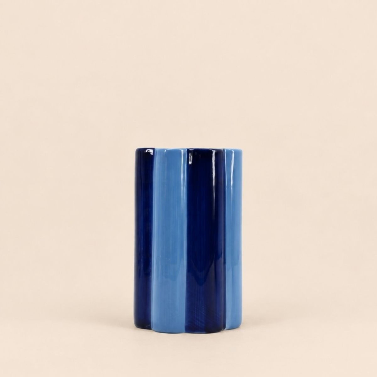 Vase en céramique à rayures 20cm bleu, ORNAMI