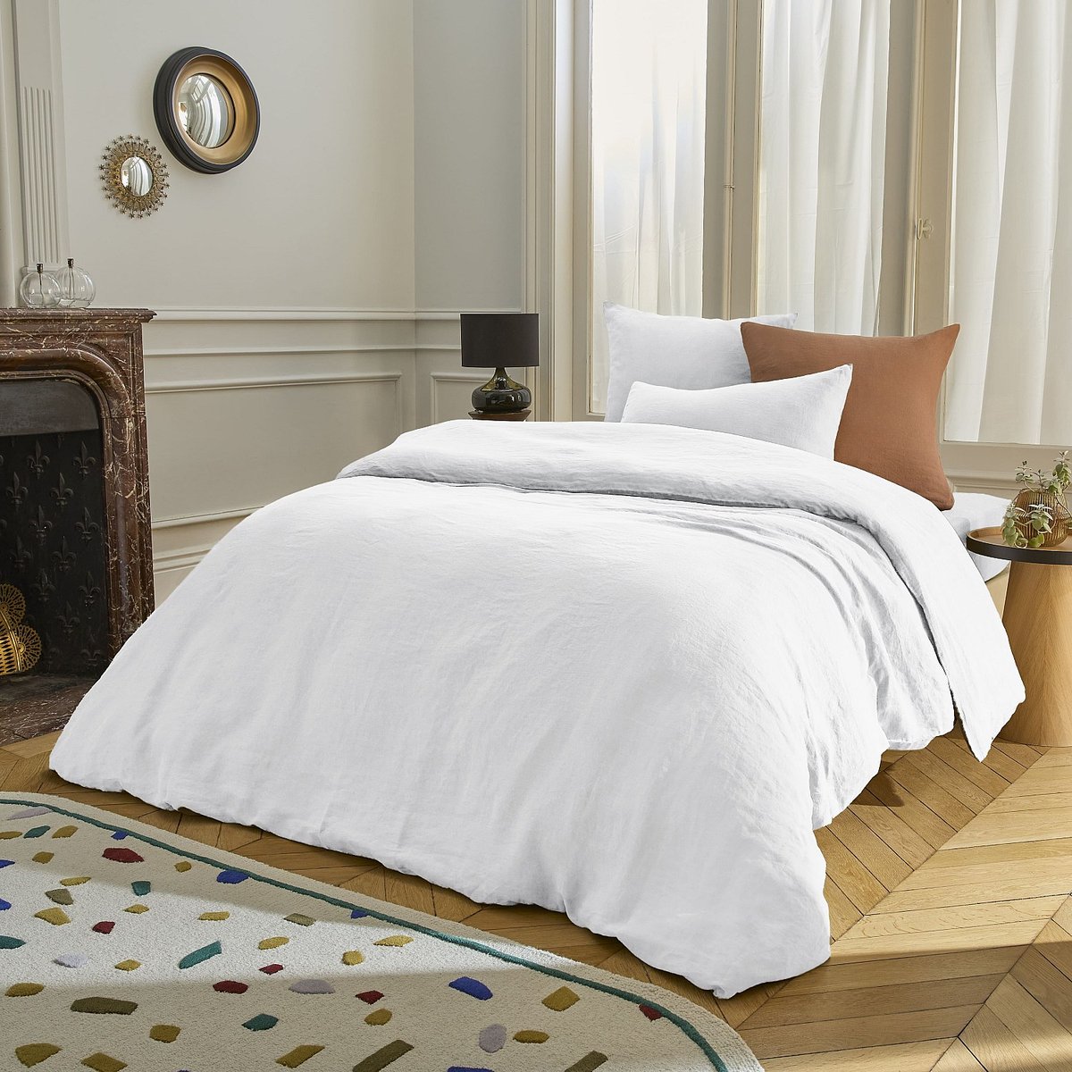 Housse de couette lin BRUNEL blanc, HABITAT
