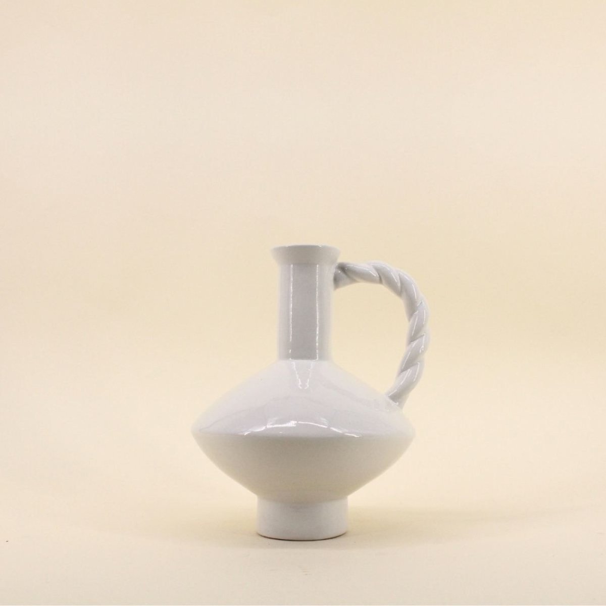Vase céramique anse torsadée, H24cm blanc, ORNAMI