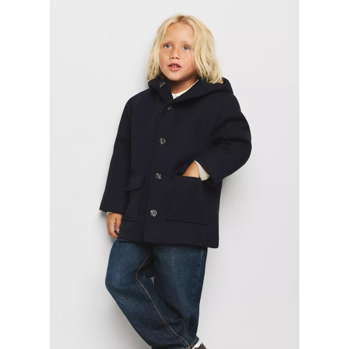 Manteau en drap de laine mélangée bleu marine, MANGO BABY