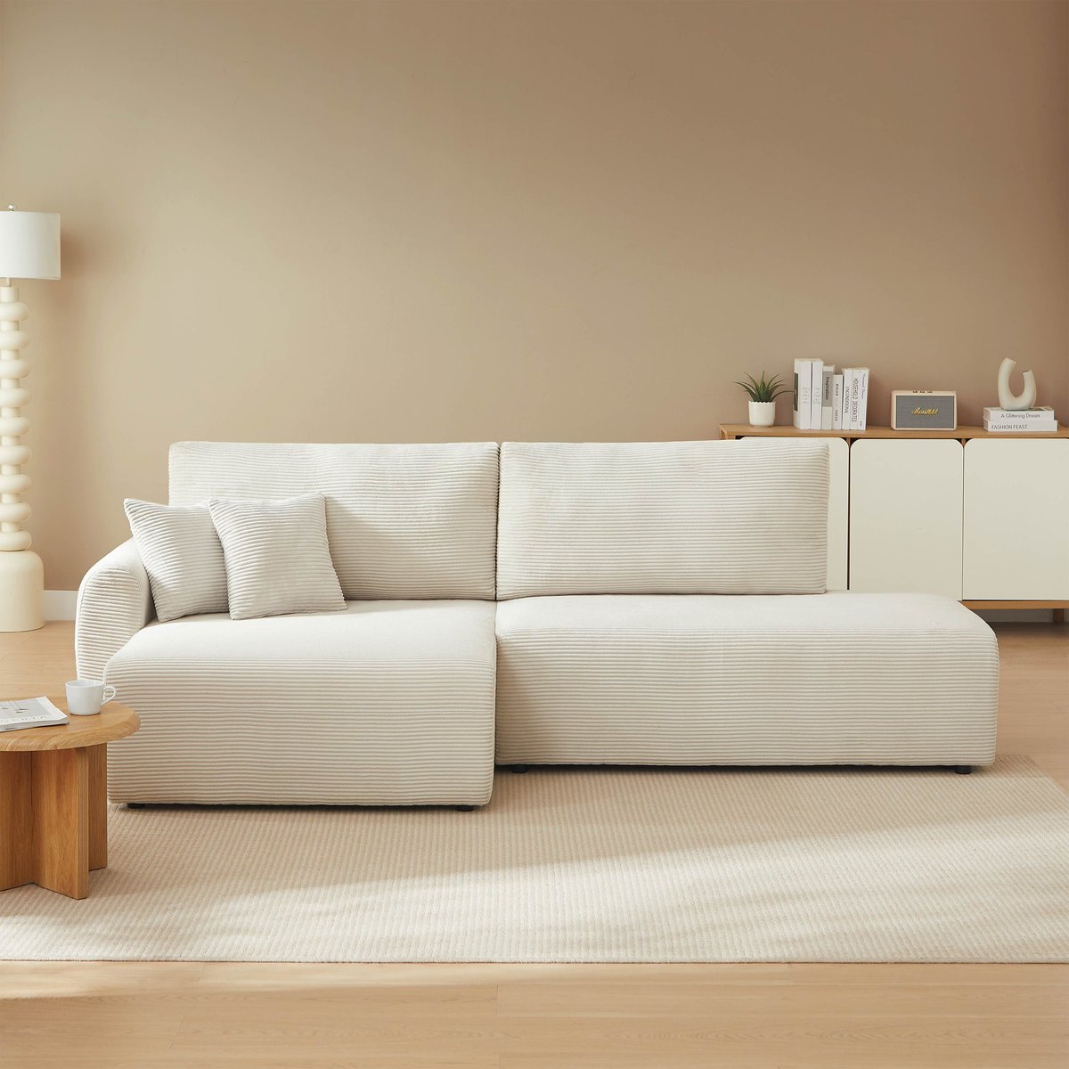 Canapé d'angle gauche convertible DANILO beige, BAÏTA