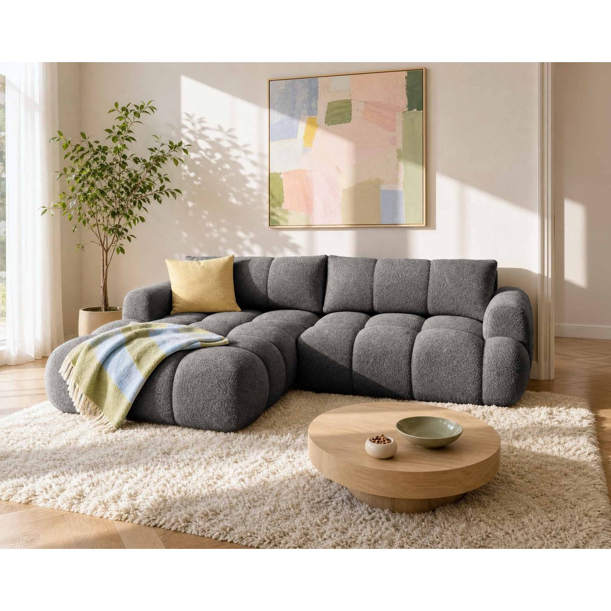 Canapé d'angle gauche 4 places convertible, YULIN gris, BEST MOBILIER