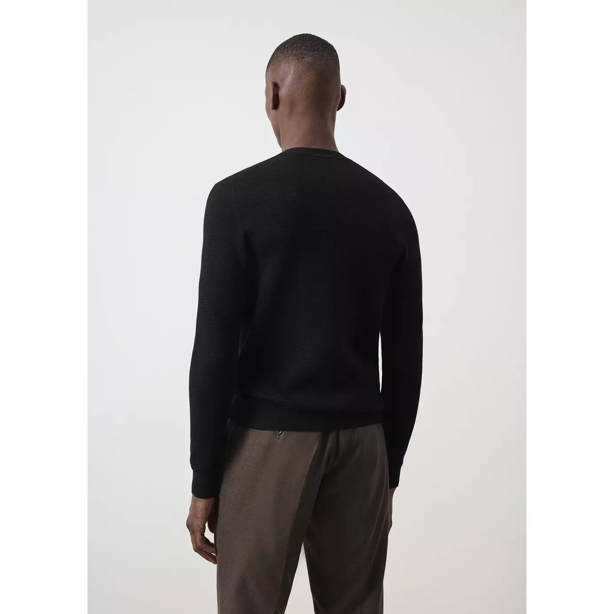 Pull en mélange de coton maille fine noir, MANGO MAN