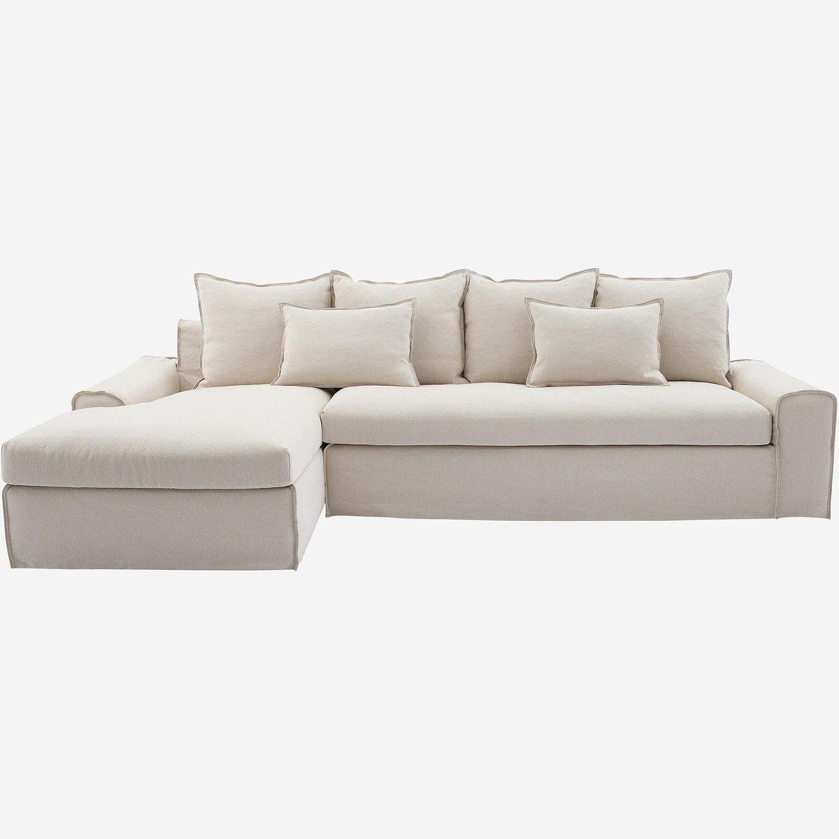 Canapé d'angle gauche déhoussable en coton et lin garni de plumes GINOSA beige, HABITAT