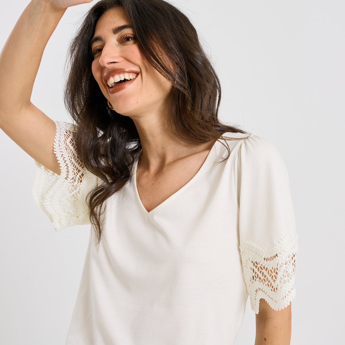 T-shirt manches volantées blanc cassé blanc, GRAIN DE MALICE