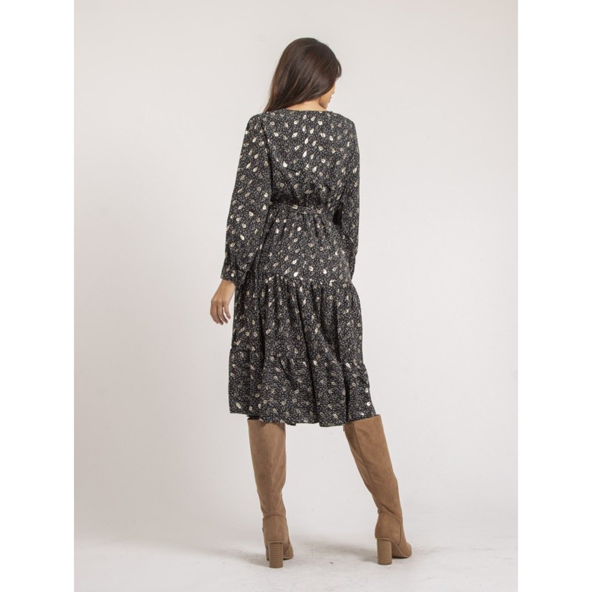 Robe Mi-longue Motifs Ivelia noir, DONA LISA