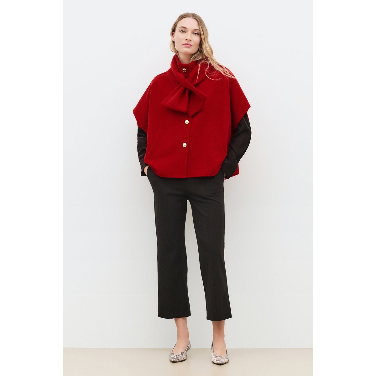 Poncho ample col montant HOLANIA rouge, CAROLL