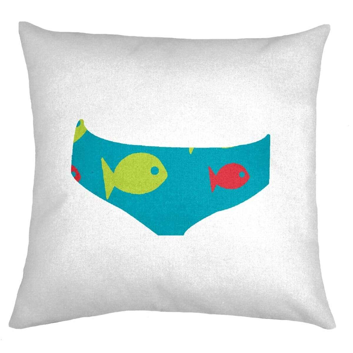 Coussin en coton motif vacances à la mer  BLUE LAGON SWIM blanc, THE DECO FACTORY