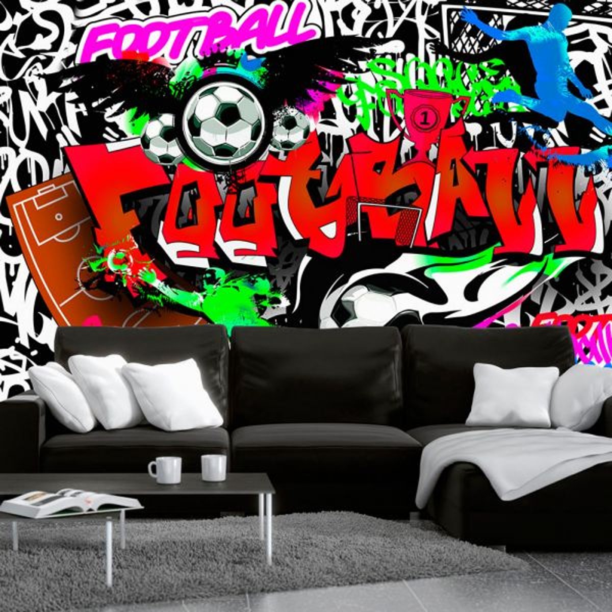 Papier peint intissé panoramique Street art Football Passion multicouleur, EDEN