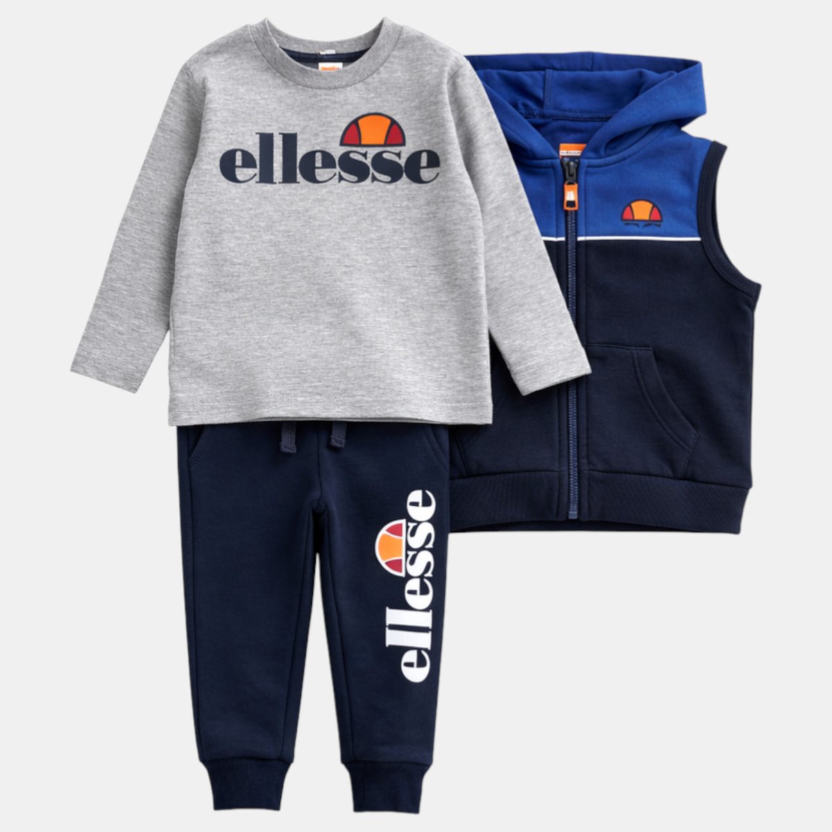 Ensemble 3 pièces doudoune sans manches, t-shirt et pantalon de jogging SQUAD bleu marine, ELLESSE
