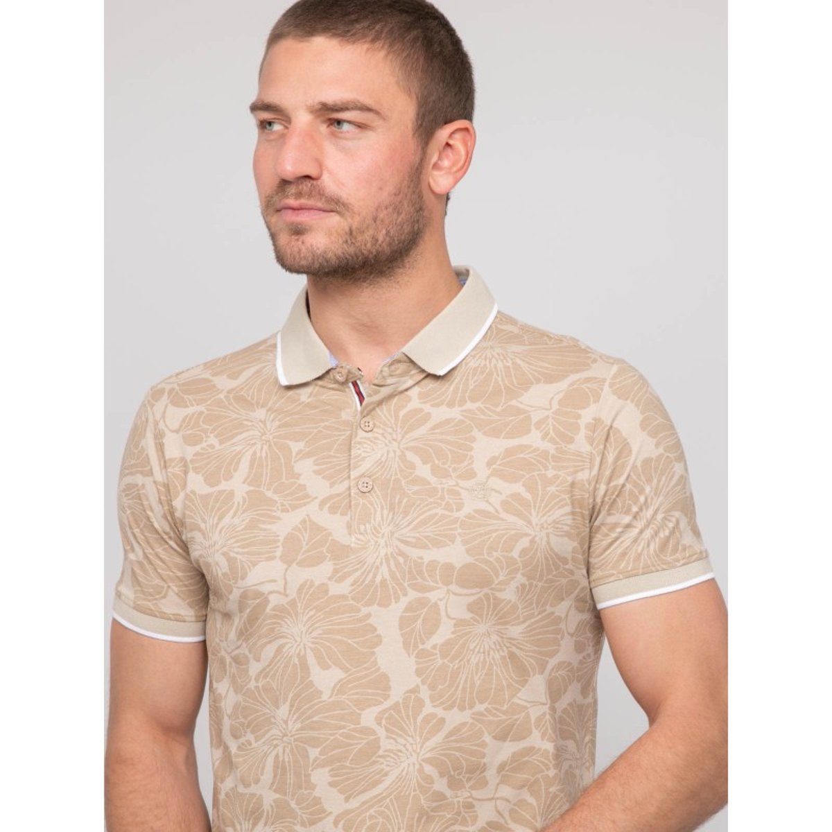 Polo Manches Courtes Coton Motifs Paillote beige, RITCHIE