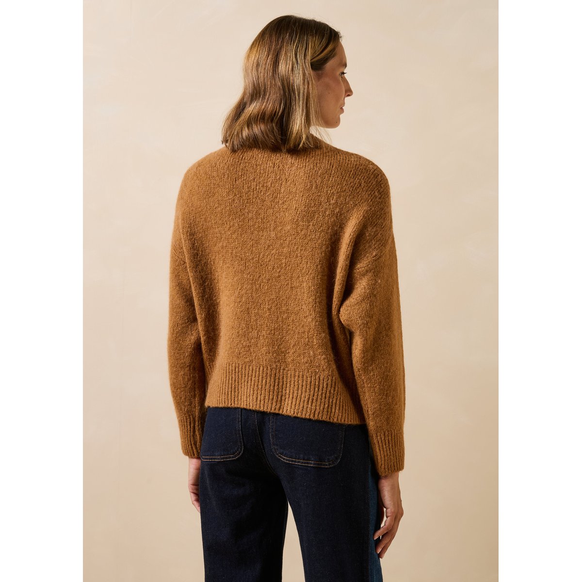 Pull court manches longues col v cognac, LA FEE MARABOUTEE