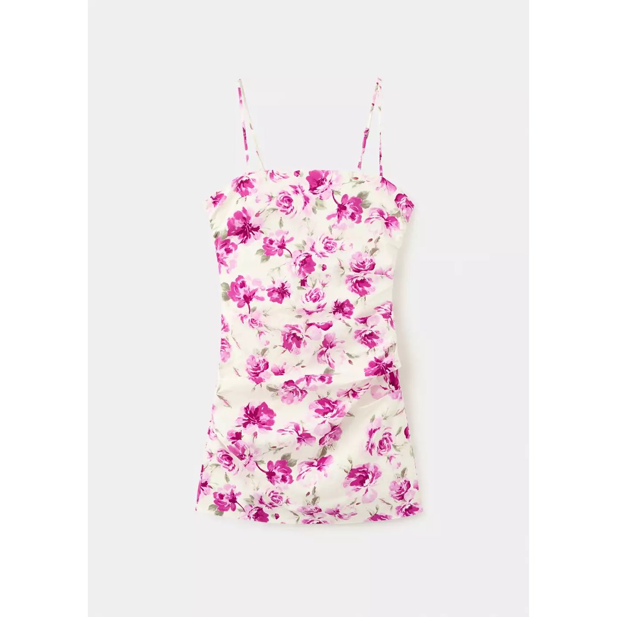 Robe florale froncée sur le côté écru, MANGO