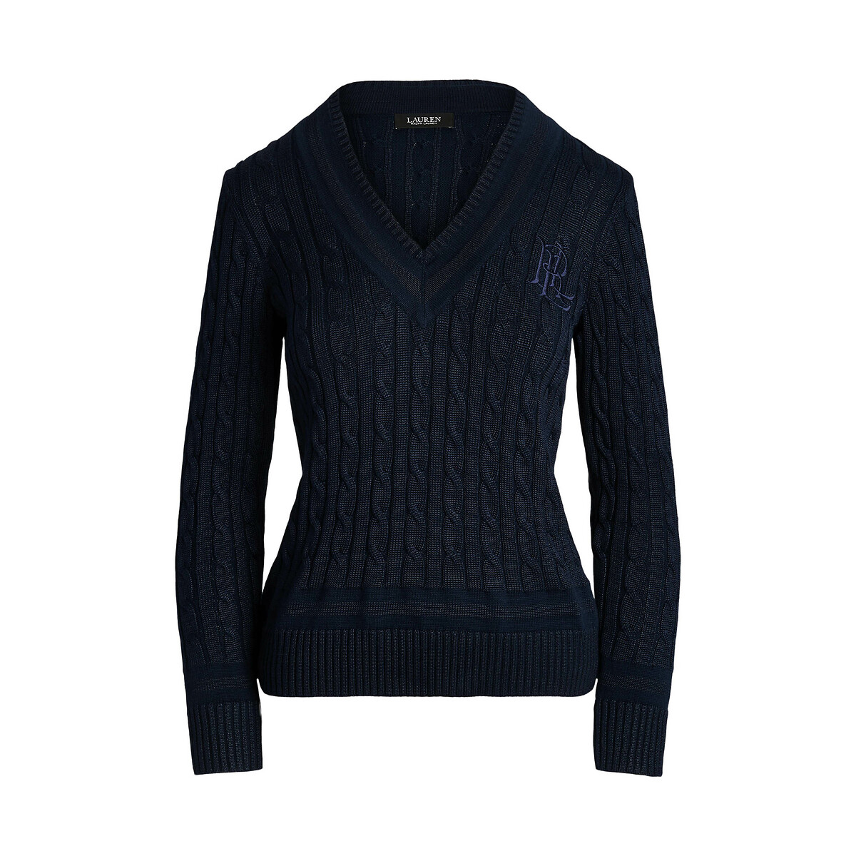 Maglione a trecce scollo a V MEREN blu marino, LAUREN RALPH LAUREN