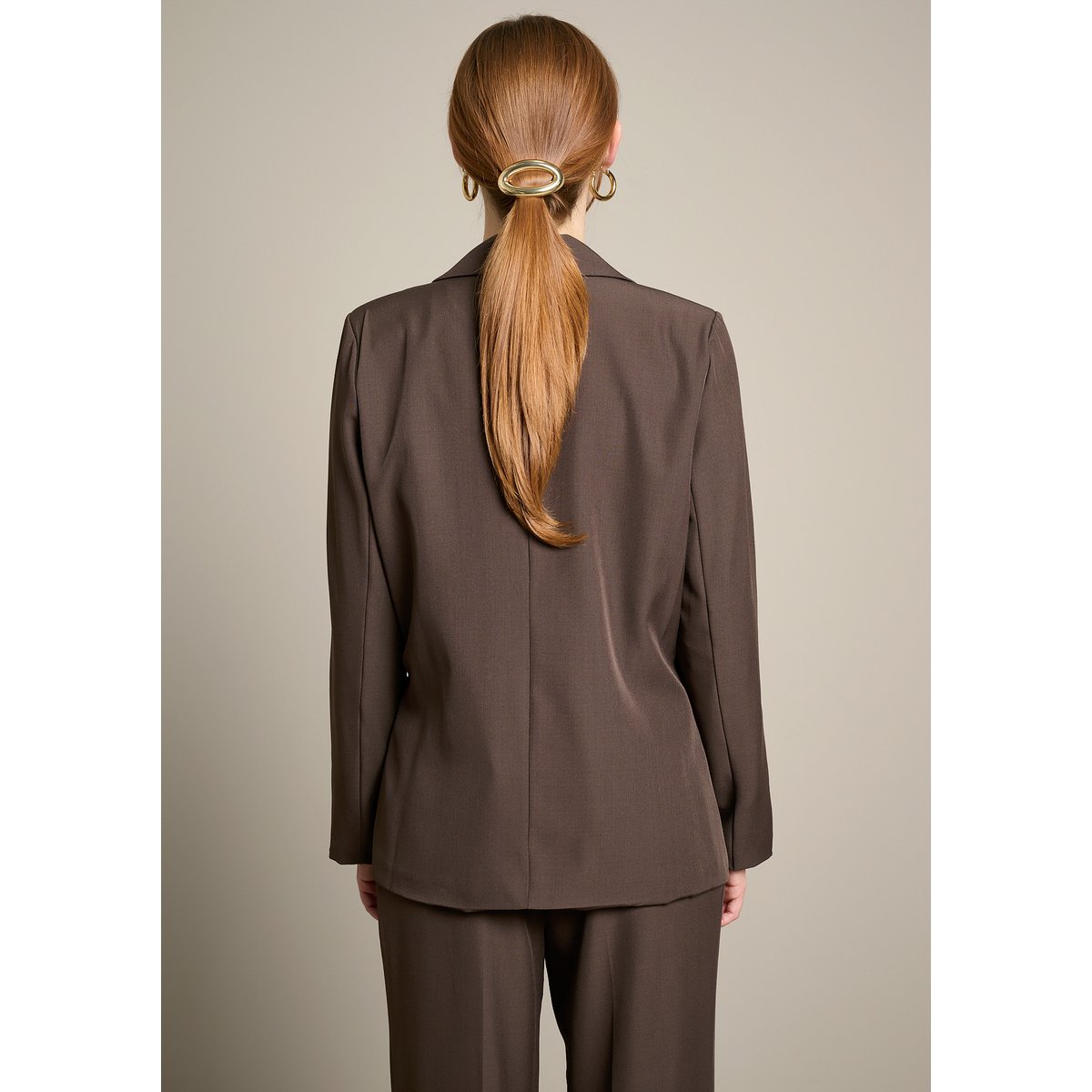 Blazer ceinturé structuré brun fonce chocolate, LOLALIZA