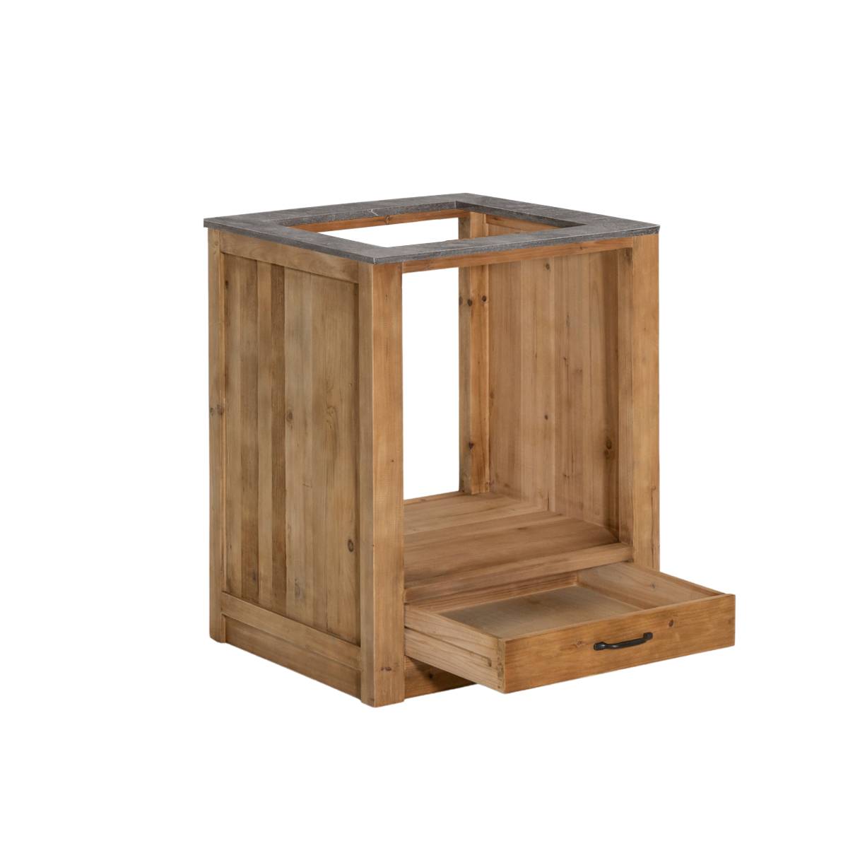 Meuble bas de cuisine en bois recyclé et pierre bleue CHAMPÊTRE bois clair, MADE IN MEUBLES