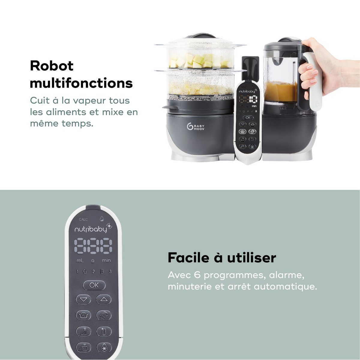 Robot cuiseur multifonction Nutribaby plus gris, BABYMOOV