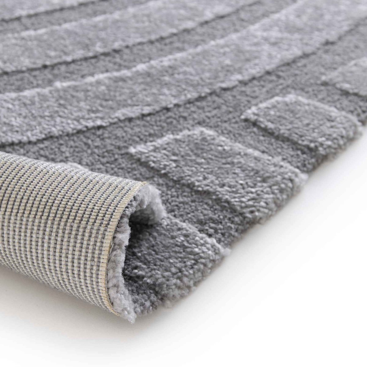 Tapis shaggy rectangulaire en polyester et polypropylène, ARCHE gris, OVIALA