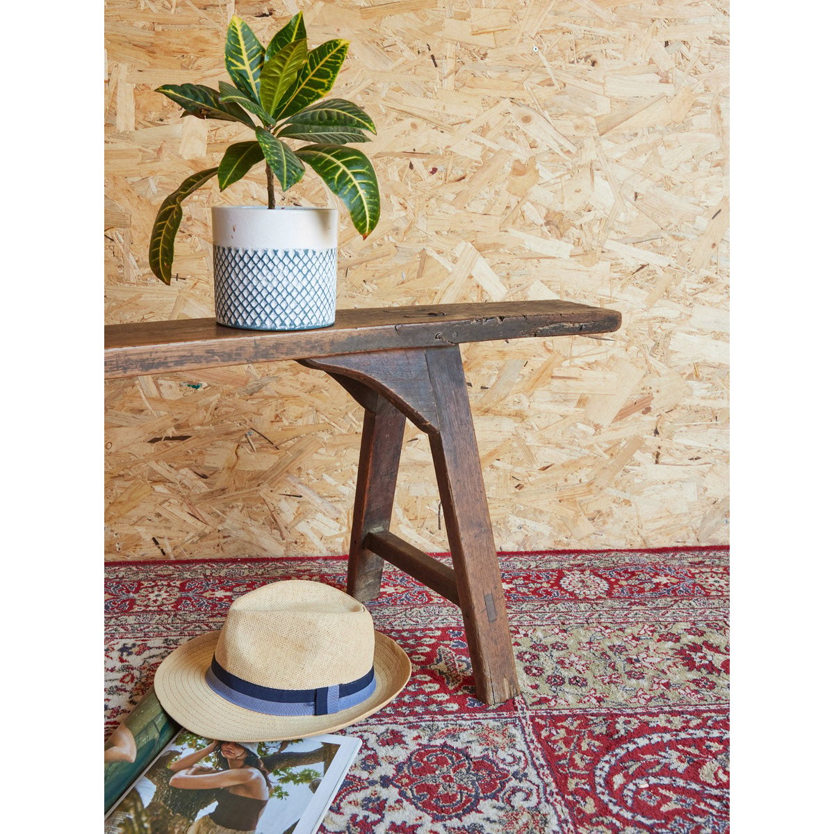 Banc de ferme en bois Antoine N°432 - Bon état bois foncé, DEBONGOUT