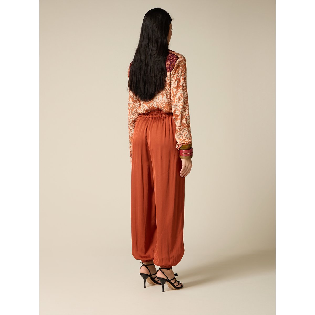 Pantalon avec élastique au bas des jambes orange soleil, OLTRE