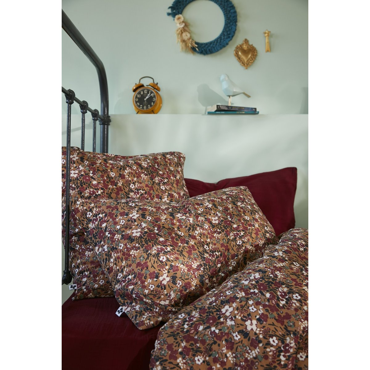 Taie d'oreiller gaze coton 60 x 60 cm Capucine camel multicolore, EDEN