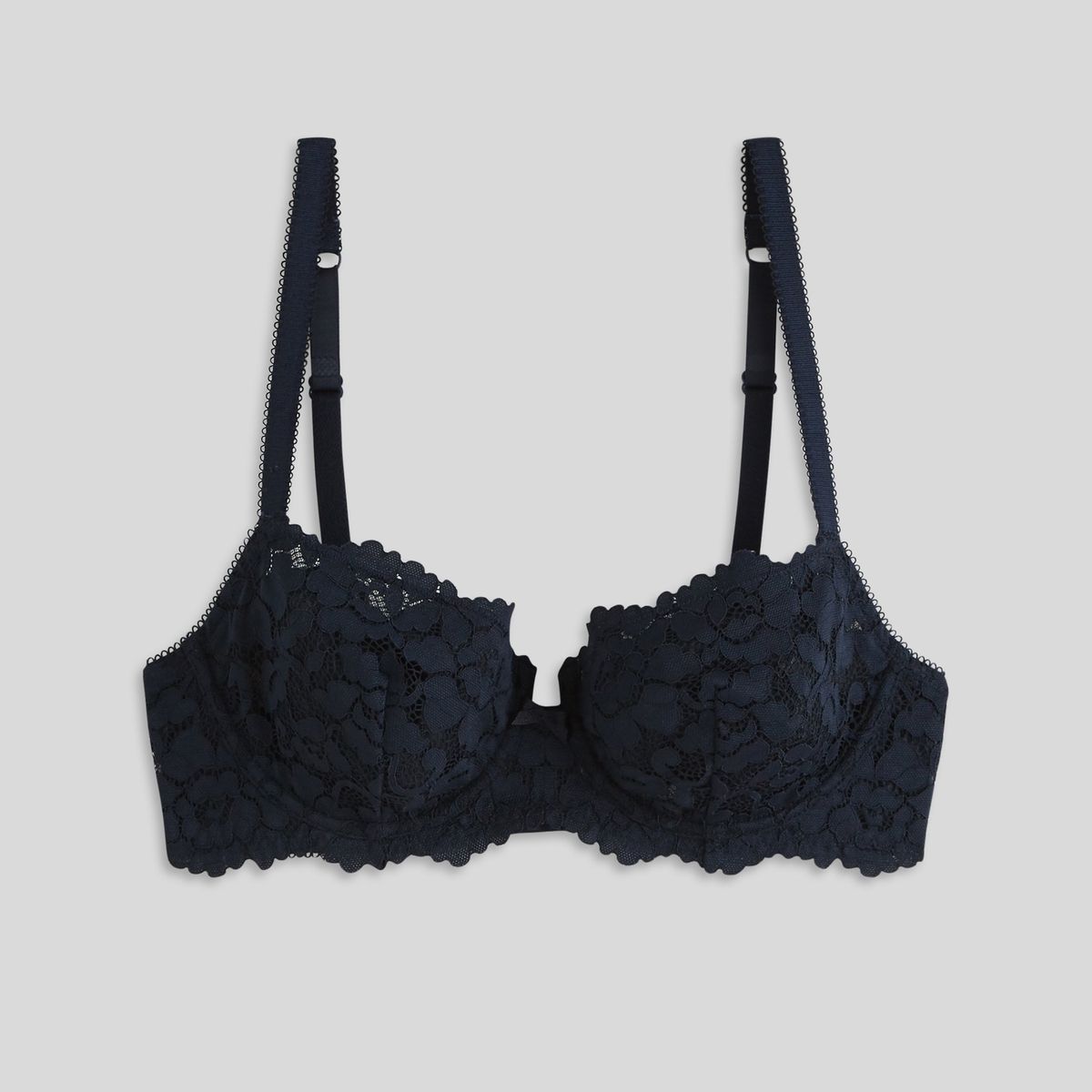 Soutien-gorge corbeille CAMILLE en dentelle fleurie marine, MONOPRIX