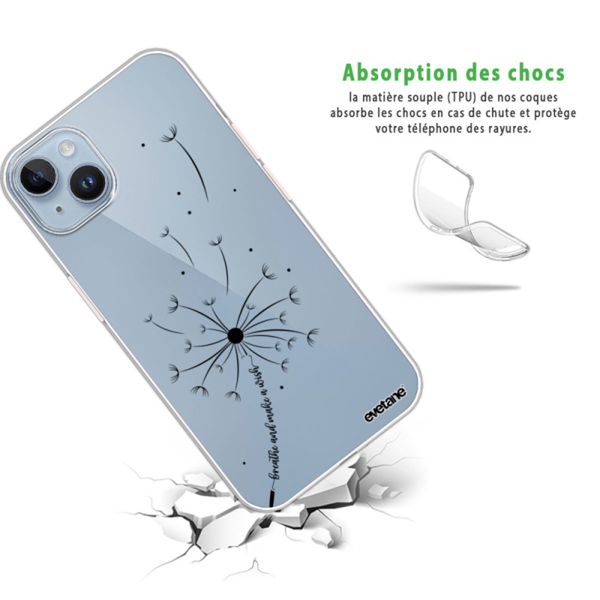 Coque 360 iPhone 14 Plus pissenlit make a wish, EVETANE