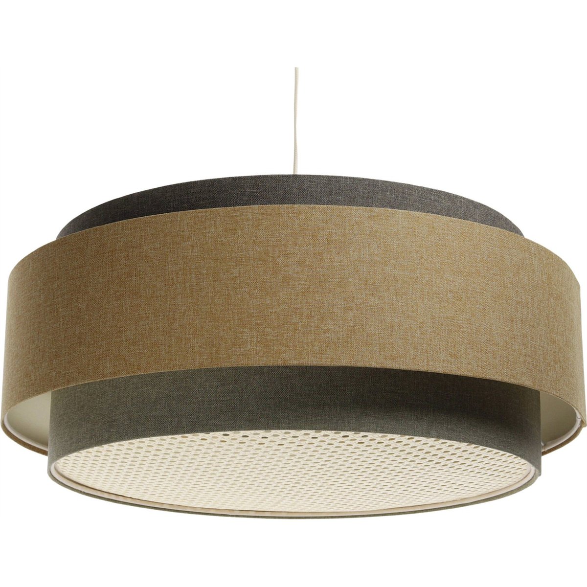 Suspension en tissu et rotin, BOHO ELEGANT beige crème avec touche de rotin naturel, BPS KONCEPT