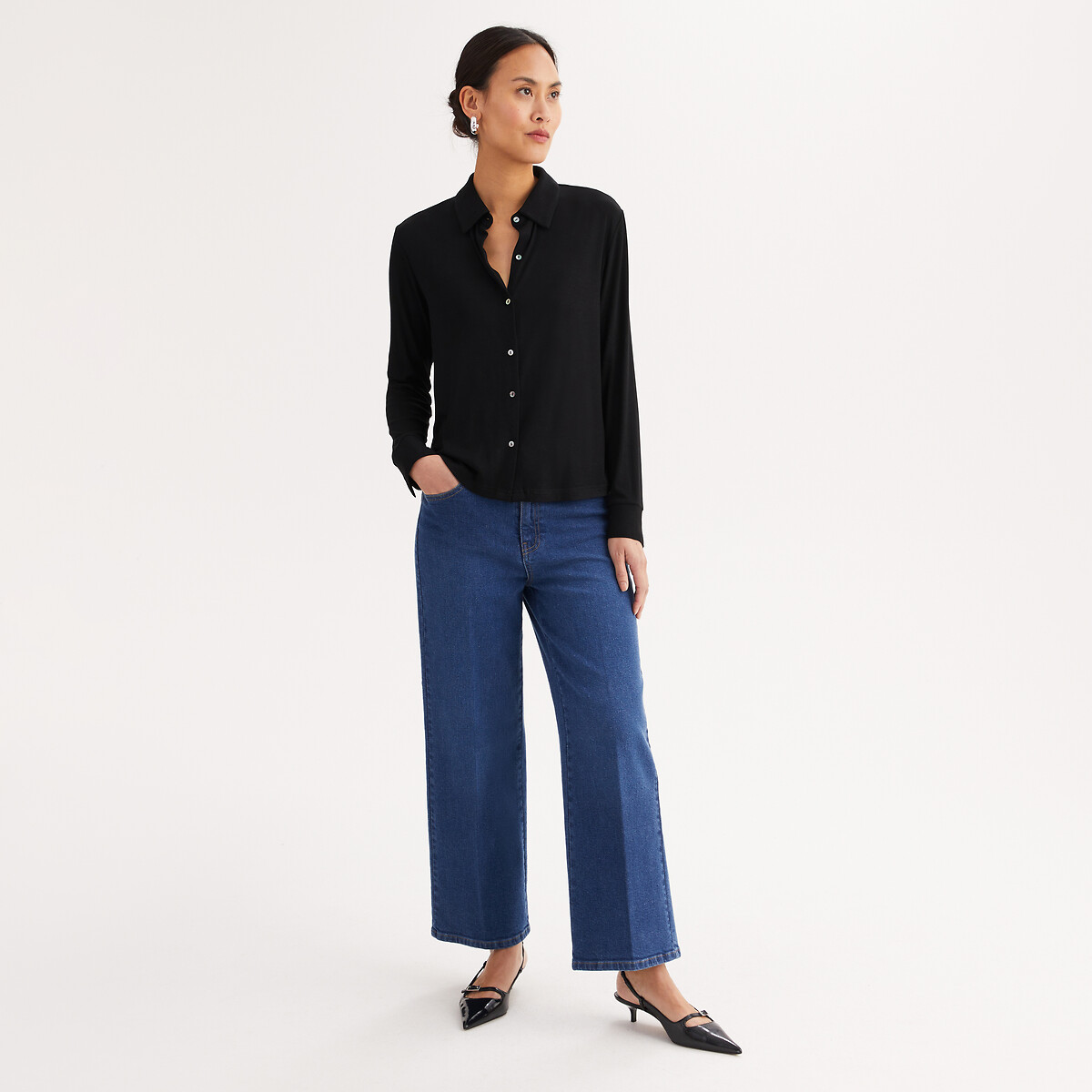 Long Sleeve Jersey Polo Shirt black, ANNE WEYBURN