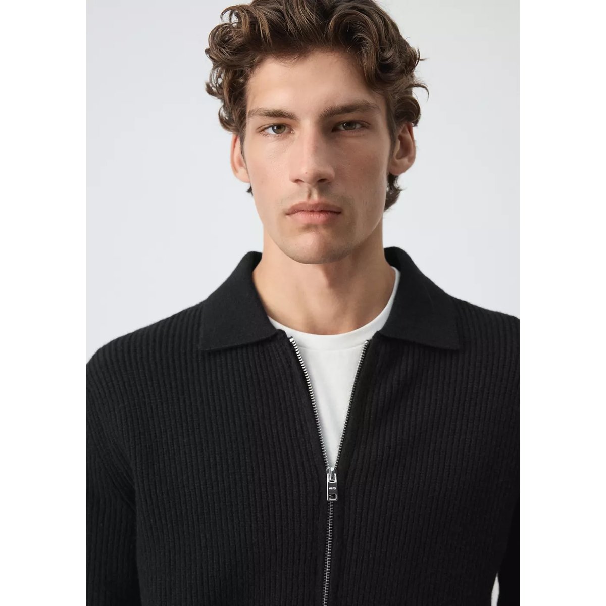Cardigan en mélange de laine côtelée noir, MANGO MAN